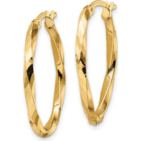 14K Yellow Gold Twisted Oval Hoop Earrings - 28.6mm Length, 20.2mm Width by 0