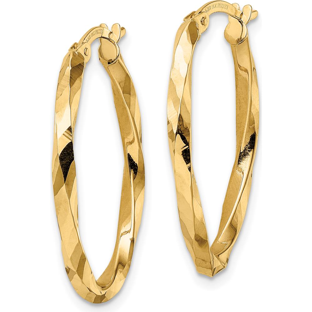 14K Yellow Gold Twisted Oval Hoop Earrings - 28.6mm Length, 20.2mm Width by 0