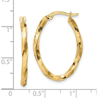 14K Yellow Gold Twisted Oval Hoop Earrings - 28.6mm Length, 20.2mm Width by 0