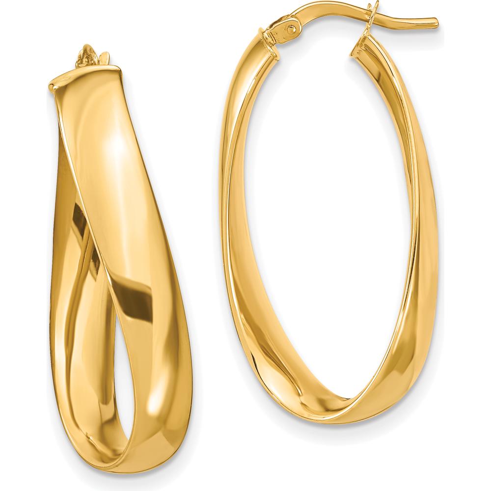 14K Yellow Gold Twisted Oval Hoop Earrings - 6mm Width by Oro Pregiato