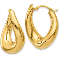 14K Yellow Gold Twisted Oval Hoop Earrings - Polished Finish by Oro Pregiato