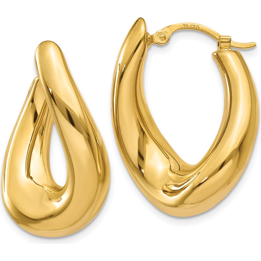 14K Yellow Gold Twisted Oval Hoop Earrings - Polished Finish by Oro Pregiato