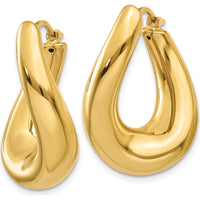 14K Yellow Gold Twisted Oval Hoop Earrings - Polished Finish by Oro Pregiato