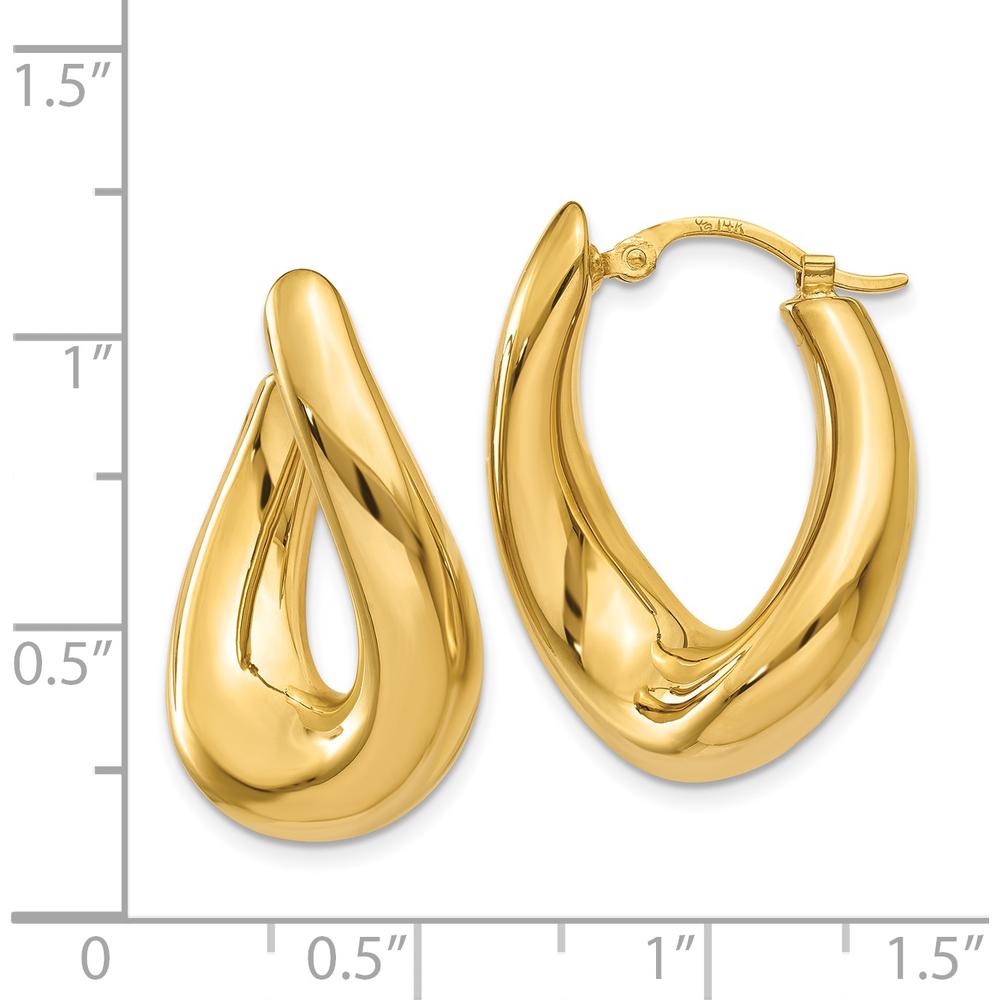 14K Yellow Gold Twisted Oval Hoop Earrings - Polished Finish by Oro Pregiato