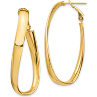 14K Yellow Gold Twisted Oval Hoop Earrings with Omega Clip Back - 42.24mm Length, 5mm Thickness by Oro Pregiato