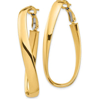 14K Yellow Gold Twisted Oval Hoop Earrings with Omega Clip Back - 42.24mm Length, 5mm Thickness by Oro Pregiato
