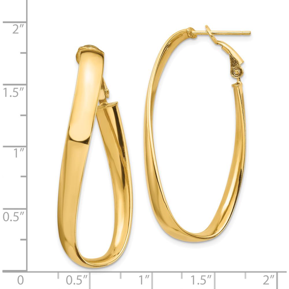 14K Yellow Gold Twisted Oval Hoop Earrings with Omega Clip Back - 42.24mm Length, 5mm Thickness by Oro Pregiato