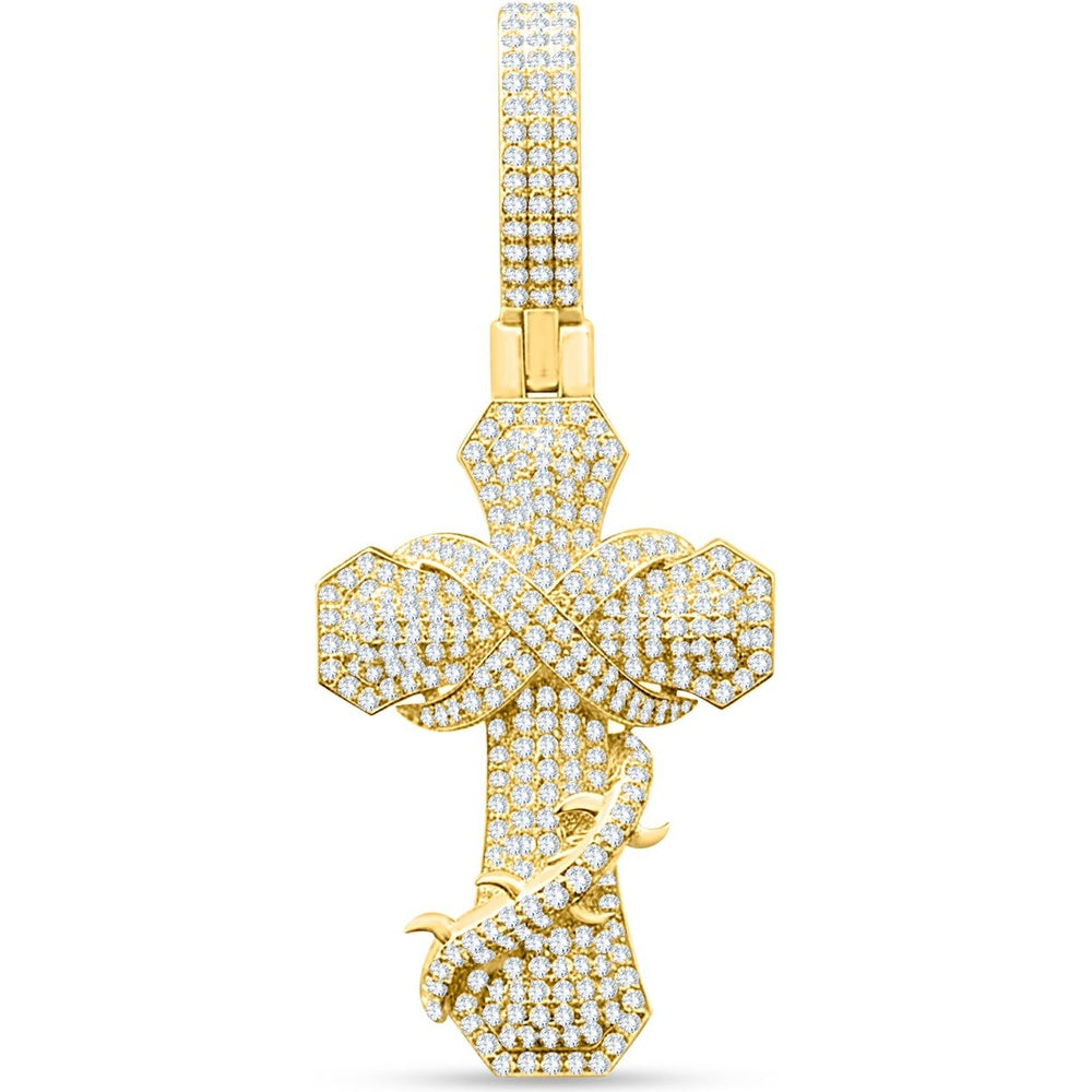 14K Yellow Gold Twisted Pave Diamond Cross Pendant - 1.10 Carat Total Diamond Weight by Auriventus