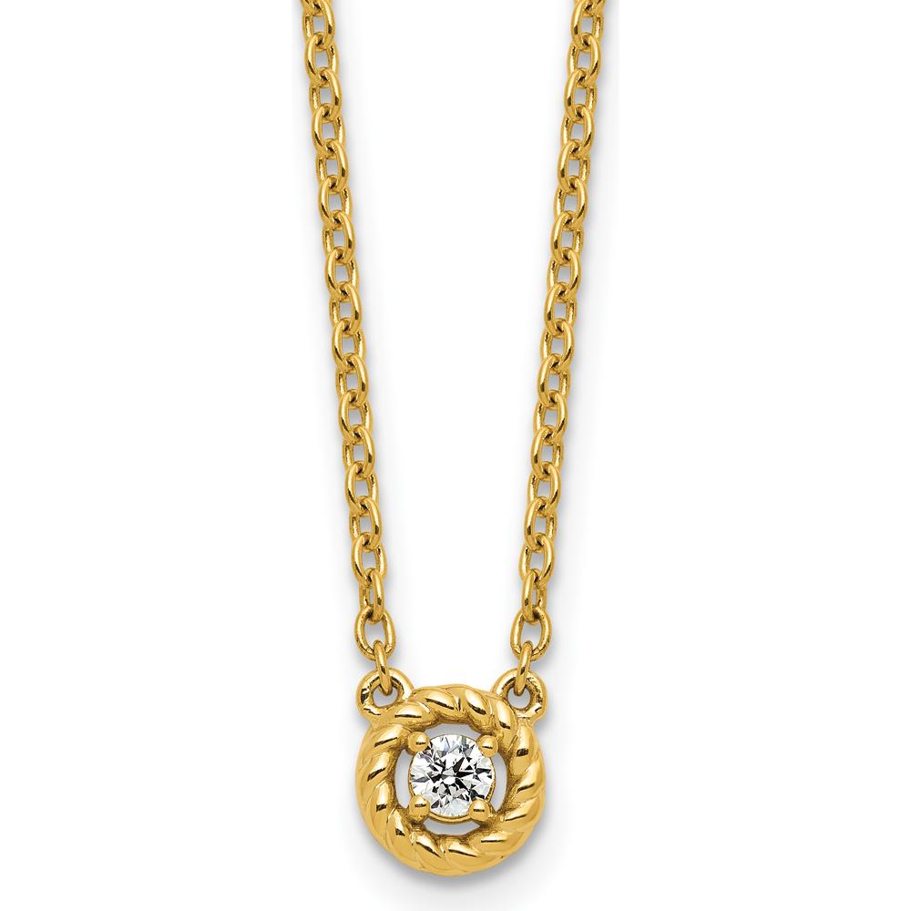 14K Yellow Gold Twisted Pendant Necklace with Round Diamond - 1/10 Carat Total Diamond Weight by Oro Pregiato