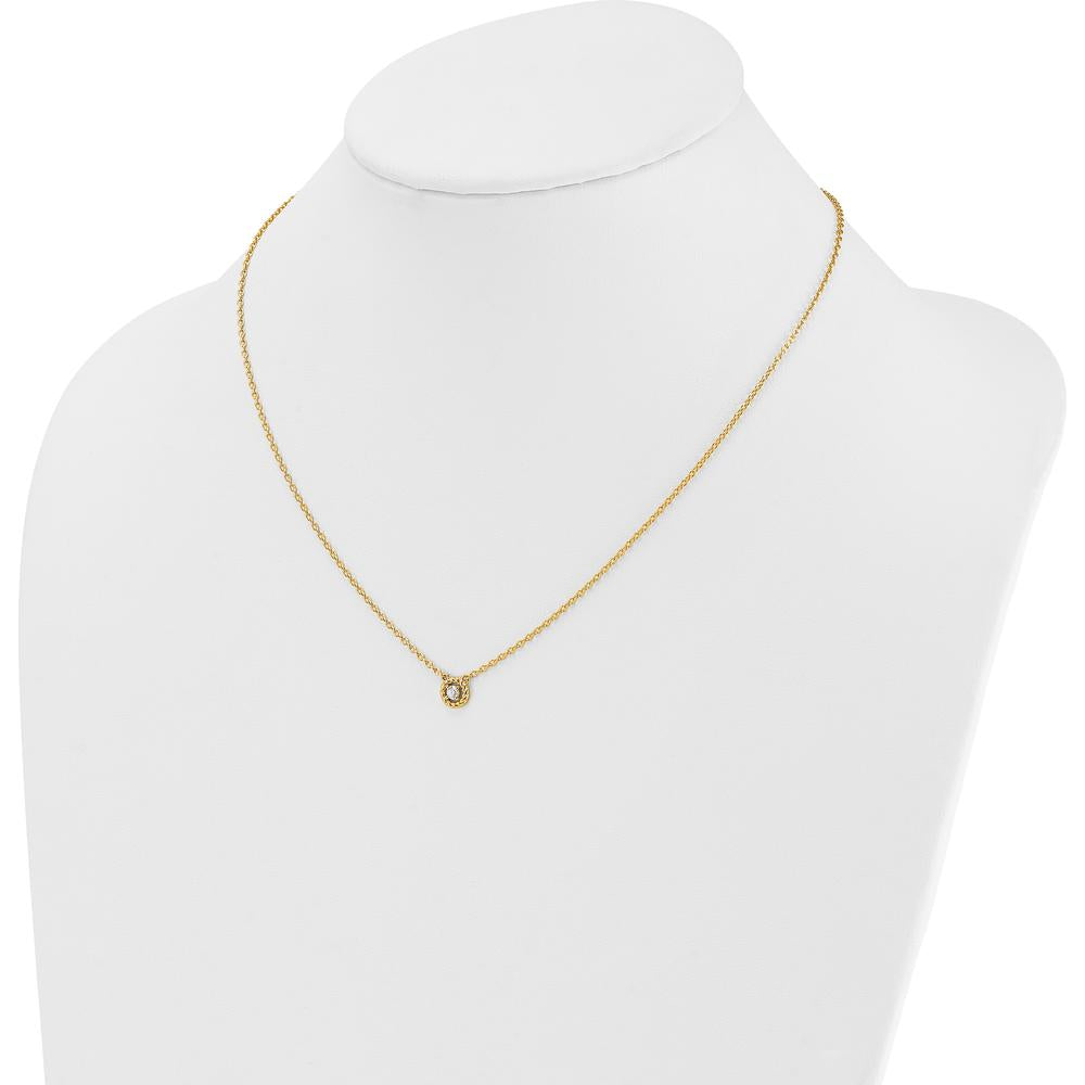 14K Yellow Gold Twisted Pendant Necklace with Round Diamond - 1/10 Carat Total Diamond Weight by Oro Pregiato