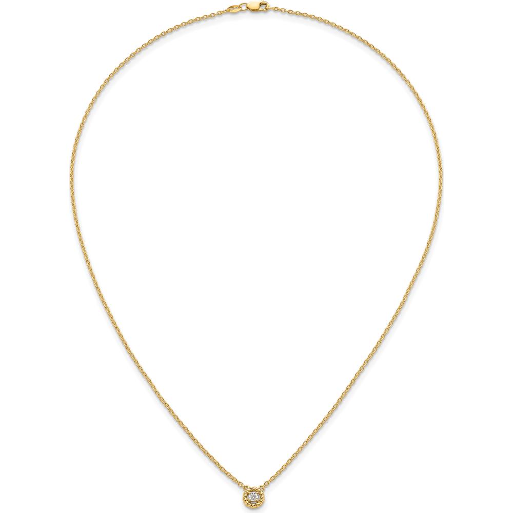 14K Yellow Gold Twisted Pendant Necklace with Round Diamond - 1/10 Carat Total Diamond Weight by Oro Pregiato