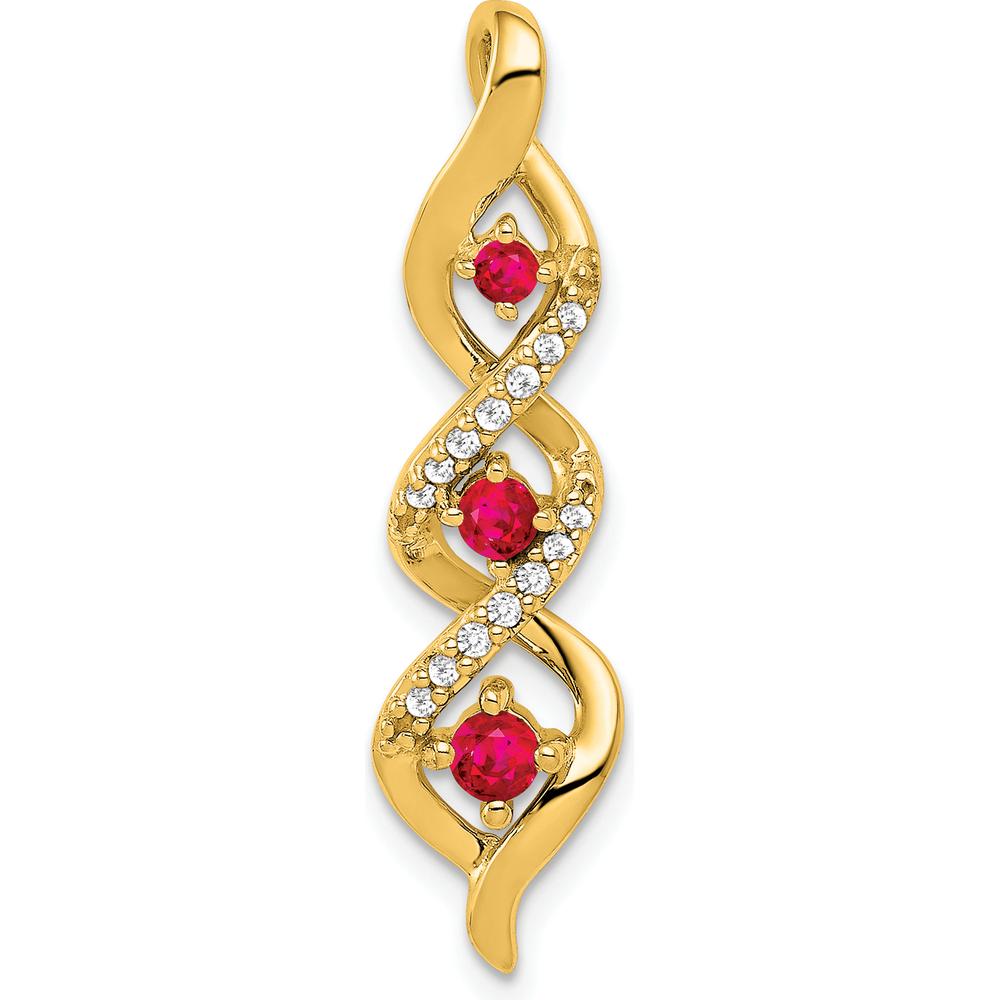 14K Yellow Gold Twisted Pendant with Round Diamonds & Rubies - 0.25 Carat Ruby & 0.011 Carat Diamond Total Weight by Lumare Gioia