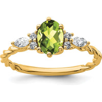14K Yellow Gold Twisted Peridot and Diamond Ring with Oval and Marquise Stones - 0.74 Carat Total Diamond Weight by 0