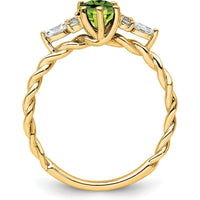 14K Yellow Gold Twisted Peridot and Diamond Ring with Oval and Marquise Stones - 0.74 Carat Total Diamond Weight by 0