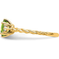 14K Yellow Gold Twisted Peridot and Diamond Ring with Oval and Marquise Stones - 0.74 Carat Total Diamond Weight by 0