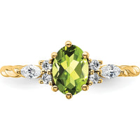 14K Yellow Gold Twisted Peridot and Diamond Ring with Oval and Marquise Stones - 0.74 Carat Total Diamond Weight by 0