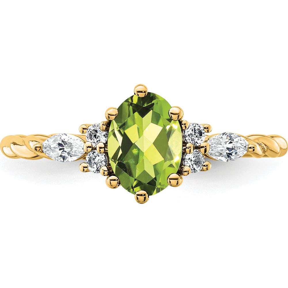 14K Yellow Gold Twisted Peridot and Diamond Ring with Oval and Marquise Stones - 0.74 Carat Total Diamond Weight by 0