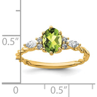 14K Yellow Gold Twisted Peridot and Diamond Ring with Oval and Marquise Stones - 0.74 Carat Total Diamond Weight by 0