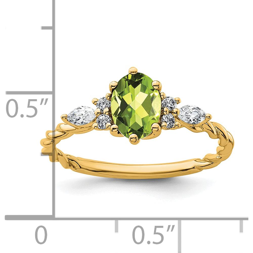 14K Yellow Gold Twisted Peridot and Diamond Ring with Oval and Marquise Stones - 0.74 Carat Total Diamond Weight by 0