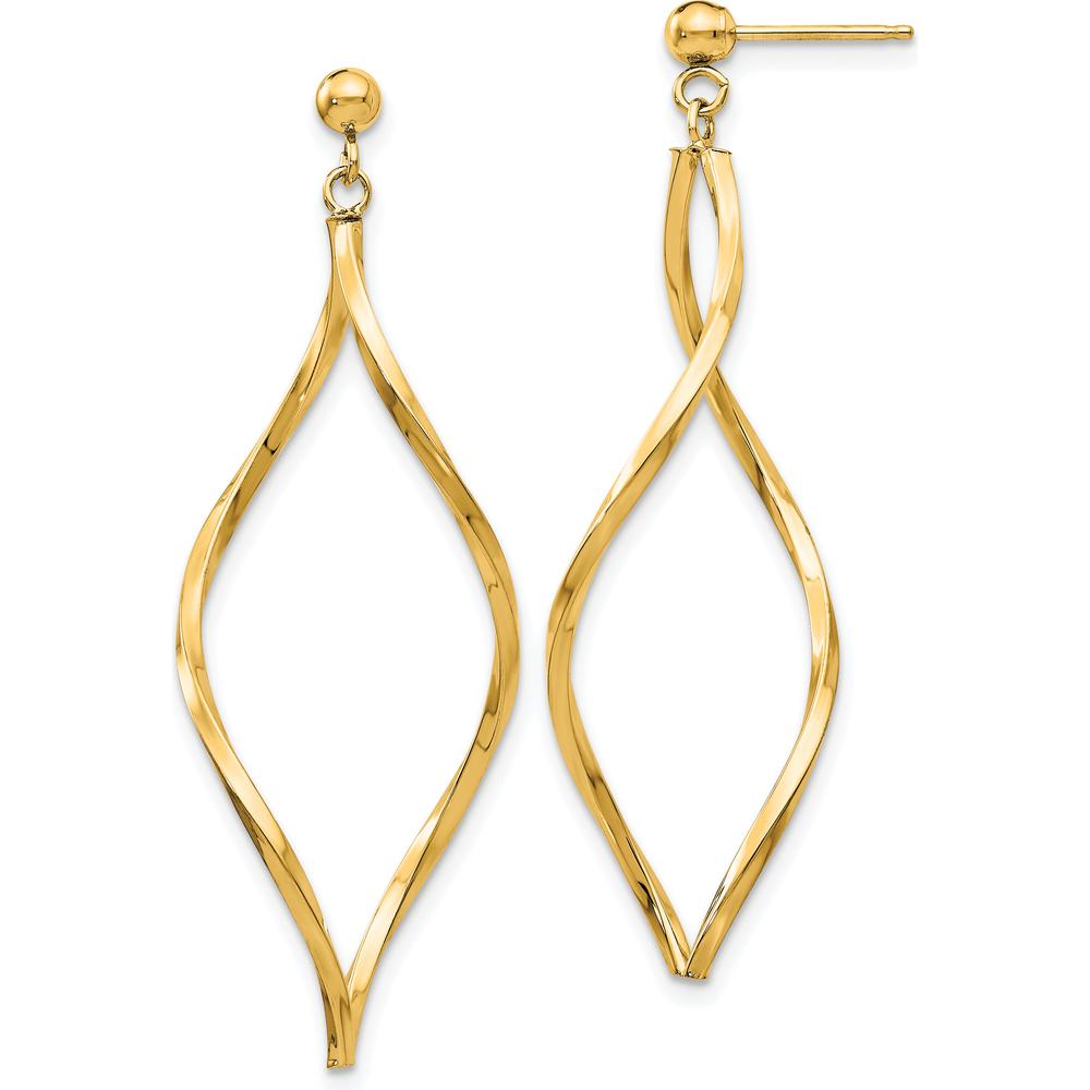 14K Yellow Gold Twisted Post Dangle Earrings - 40mm Length, Polished Finish by Oro Pregiato