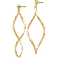 14K Yellow Gold Twisted Post Dangle Earrings - 40mm Length, Polished Finish by Oro Pregiato