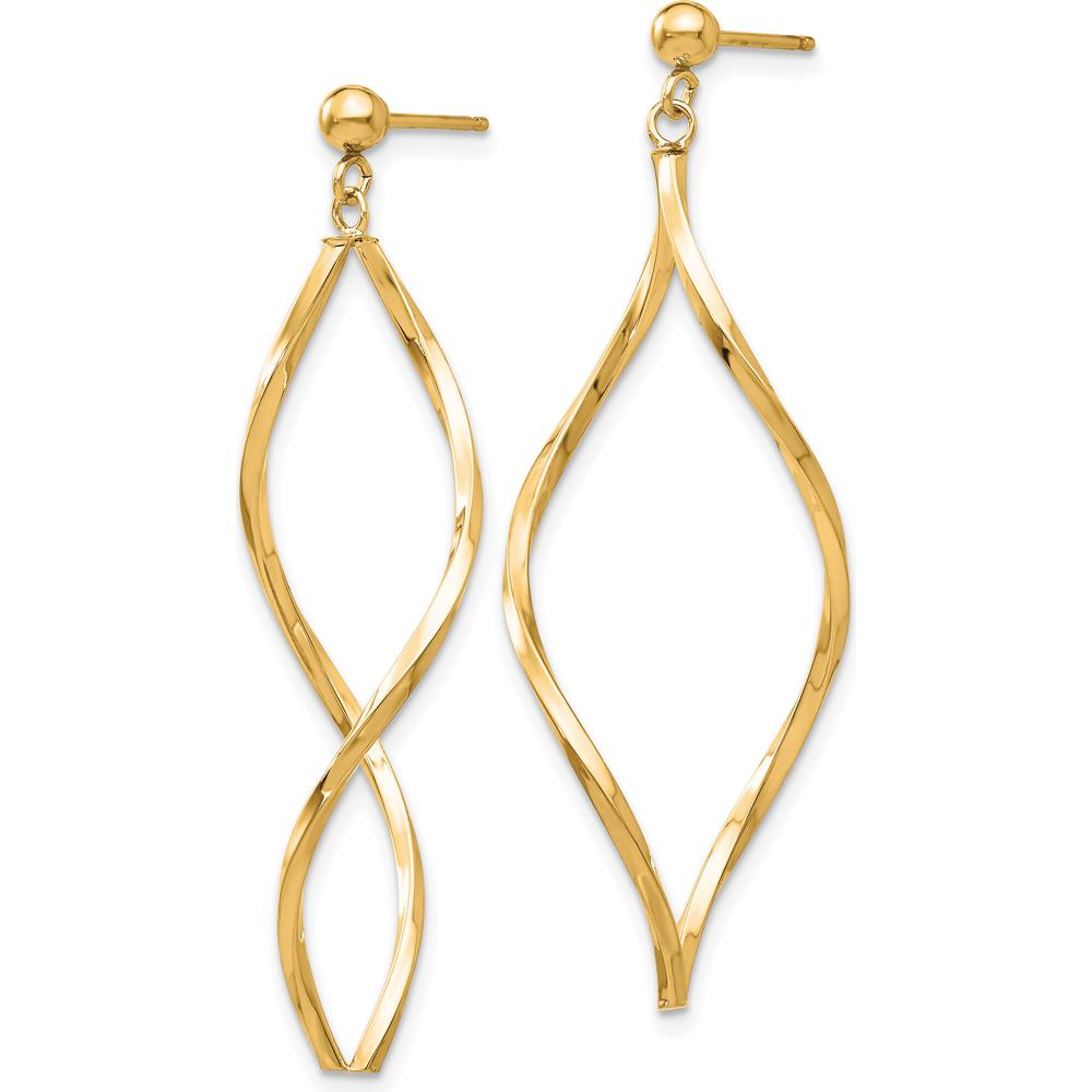 14K Yellow Gold Twisted Post Dangle Earrings - 40mm Length, Polished Finish by Oro Pregiato