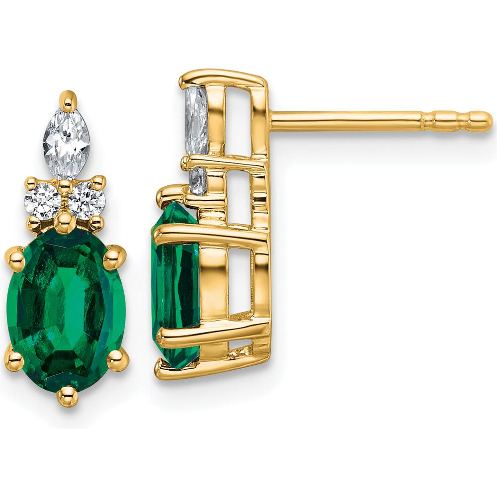 14K Yellow Gold Twisted Post Earrings with Lab-Created Emeralds and Diamonds - 3.0 Carat Total Gem Weight by Oro Pregiato