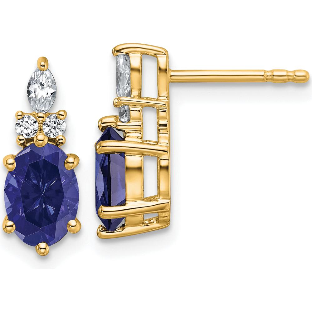 14K Yellow Gold Twisted Post Earrings with Lab-Created Oval Sapphire and Natural Diamond Accents by Oro Pregiato