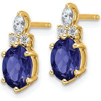 14K Yellow Gold Twisted Post Earrings with Lab-Created Oval Sapphire and Natural Diamond Accents by Oro Pregiato