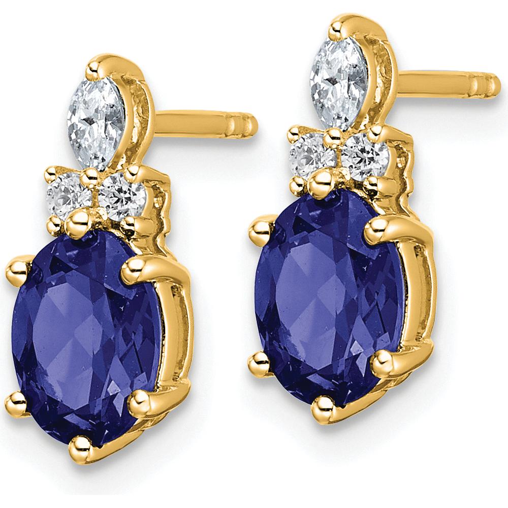 14K Yellow Gold Twisted Post Earrings with Lab-Created Oval Sapphire and Natural Diamond Accents by Oro Pregiato