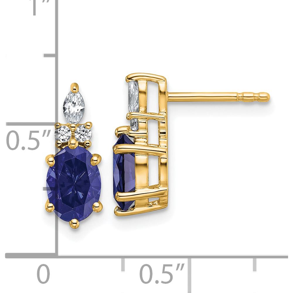 14K Yellow Gold Twisted Post Earrings with Lab-Created Oval Sapphire and Natural Diamond Accents by Oro Pregiato