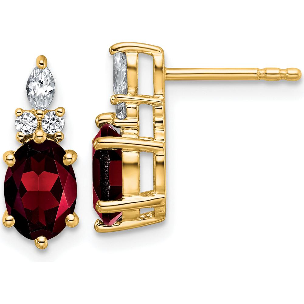 14K Yellow Gold Twisted Post Earrings with Natural Garnet and Diamonds - 0.12 Carat Total Garnet Weight, 0.068 Carat Total Diamond Weight by Oro Pregiato