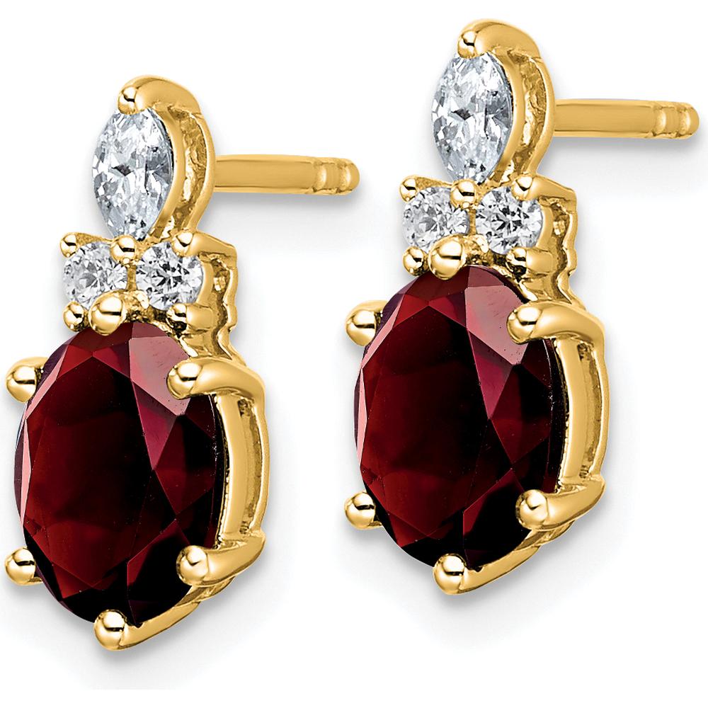 14K Yellow Gold Twisted Post Earrings with Natural Garnet and Diamonds - 0.12 Carat Total Garnet Weight, 0.068 Carat Total Diamond Weight by Oro Pregiato