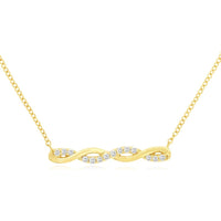 14K Yellow Gold Twisted Ribbon Bar Necklace with Prong-Set Round Diamonds - 0.15 Carat Total Diamond Weight - Royal Jewelry