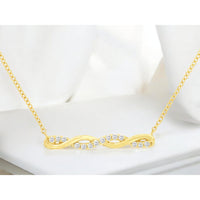 14K Yellow Gold Twisted Ribbon Bar Necklace with Prong-Set Round Diamonds - 0.15 Carat Total Diamond Weight - Royal Jewelry
