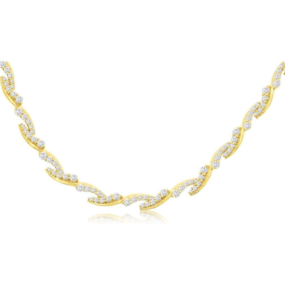 14K Yellow Gold Twisted Ribbon Necklace with Prong-Set Round Diamonds - 2.80 Carat Total Diamond Weight - Royal Jewelry