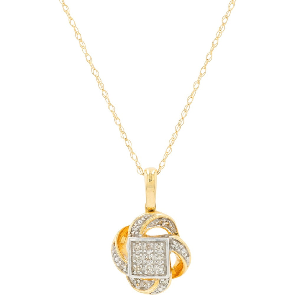 14K Yellow Gold Twisted Ribbon Pendant with Pavé-Set Square Diamond Center - 0.05 Carat Total Diamond Weight