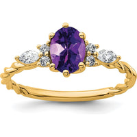 14K Yellow Gold Twisted Ring with Oval Amethyst and Round & Marquise Diamonds - 0.72 Carat Total Gem Weight by 0