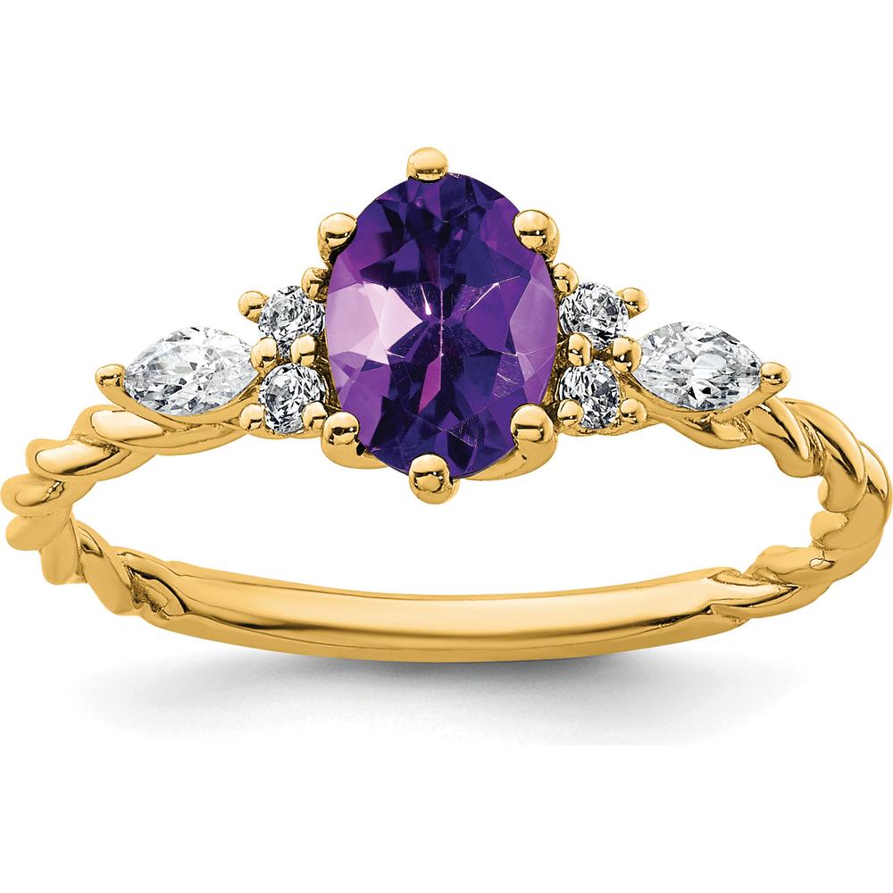 14K Yellow Gold Twisted Ring with Oval Amethyst and Round & Marquise Diamonds - 0.72 Carat Total Gem Weight by 0