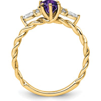 14K Yellow Gold Twisted Ring with Oval Amethyst and Round & Marquise Diamonds - 0.72 Carat Total Gem Weight by 0