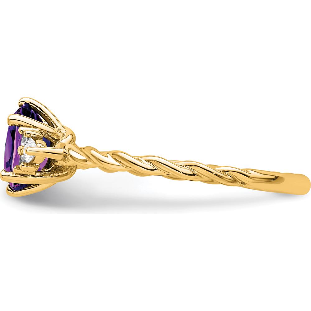 14K Yellow Gold Twisted Ring with Oval Amethyst and Round & Marquise Diamonds - 0.72 Carat Total Gem Weight by 0