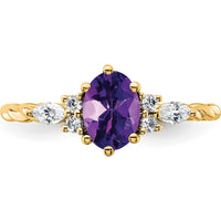 14K Yellow Gold Twisted Ring with Oval Amethyst and Round & Marquise Diamonds - 0.72 Carat Total Gem Weight by 0
