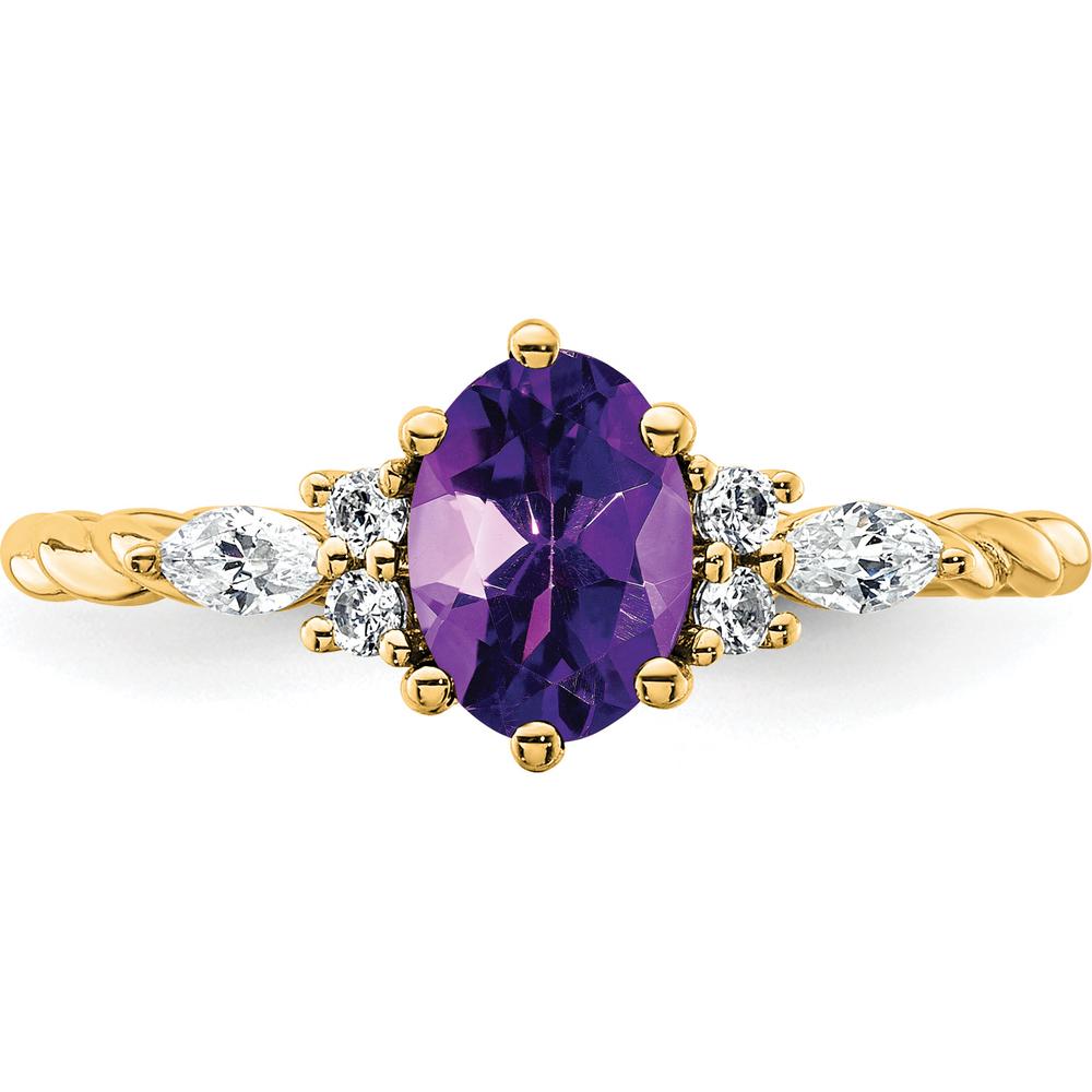 14K Yellow Gold Twisted Ring with Oval Amethyst and Round & Marquise Diamonds - 0.72 Carat Total Gem Weight by 0