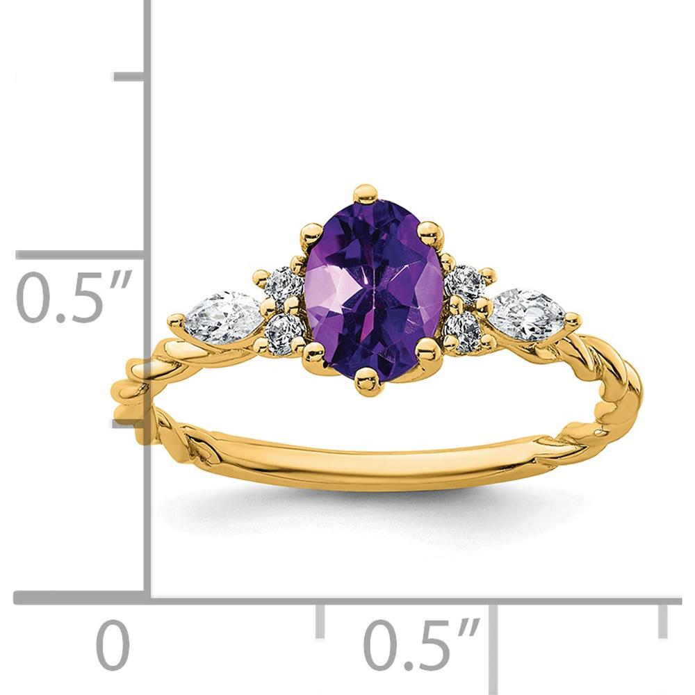 14K Yellow Gold Twisted Ring with Oval Amethyst and Round & Marquise Diamonds - 0.72 Carat Total Gem Weight by 0