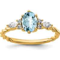14K Yellow Gold Twisted Ring with Oval Aquamarine and Marquise Diamond Accent - 0.35 Carat Total Diamond Weight by 0