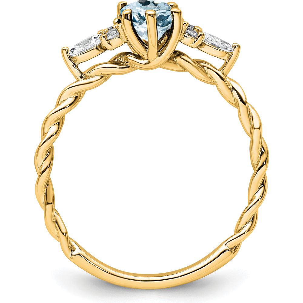 14K Yellow Gold Twisted Ring with Oval Aquamarine and Marquise Diamond Accent - 0.35 Carat Total Diamond Weight by 0