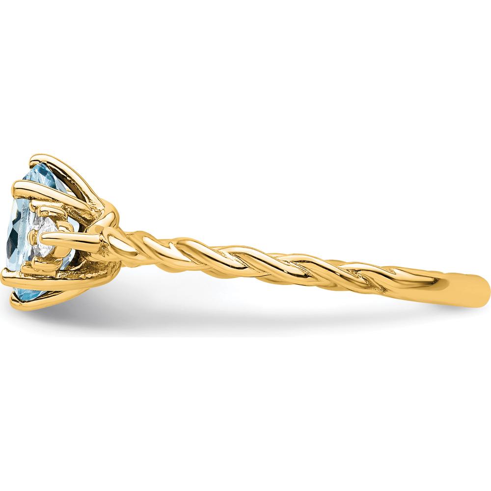14K Yellow Gold Twisted Ring with Oval Aquamarine and Marquise Diamond Accent - 0.35 Carat Total Diamond Weight by 0