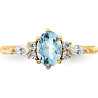 14K Yellow Gold Twisted Ring with Oval Aquamarine and Marquise Diamond Accent - 0.35 Carat Total Diamond Weight by 0