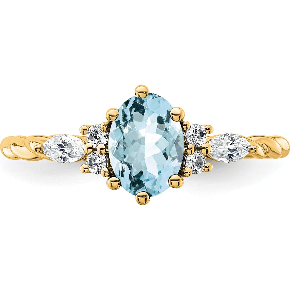 14K Yellow Gold Twisted Ring with Oval Aquamarine and Marquise Diamond Accent - 0.35 Carat Total Diamond Weight by 0