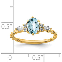 14K Yellow Gold Twisted Ring with Oval Aquamarine and Marquise Diamond Accent - 0.35 Carat Total Diamond Weight by 0